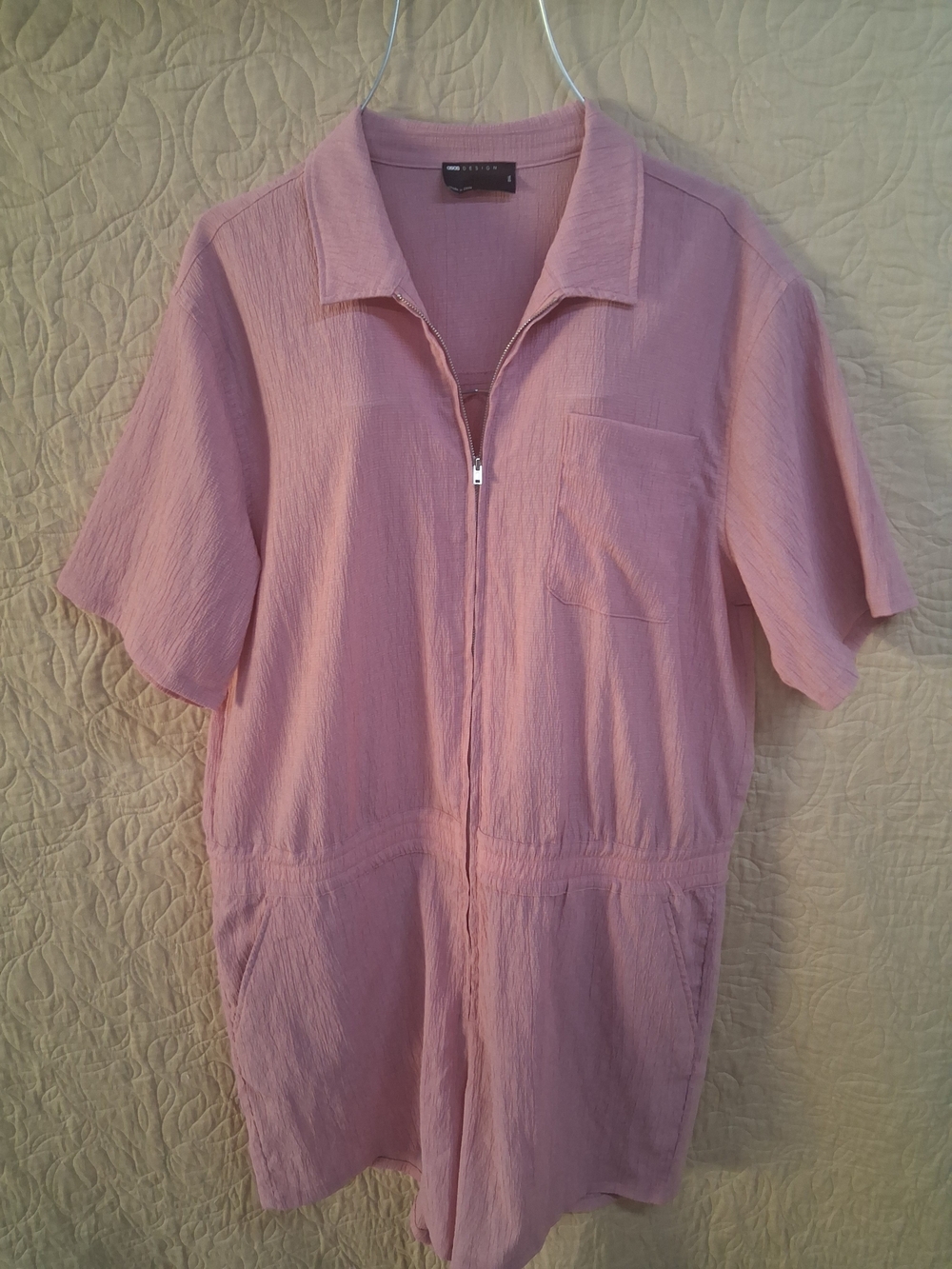 ASOS Pink Short Sleeve Zip Front Romper